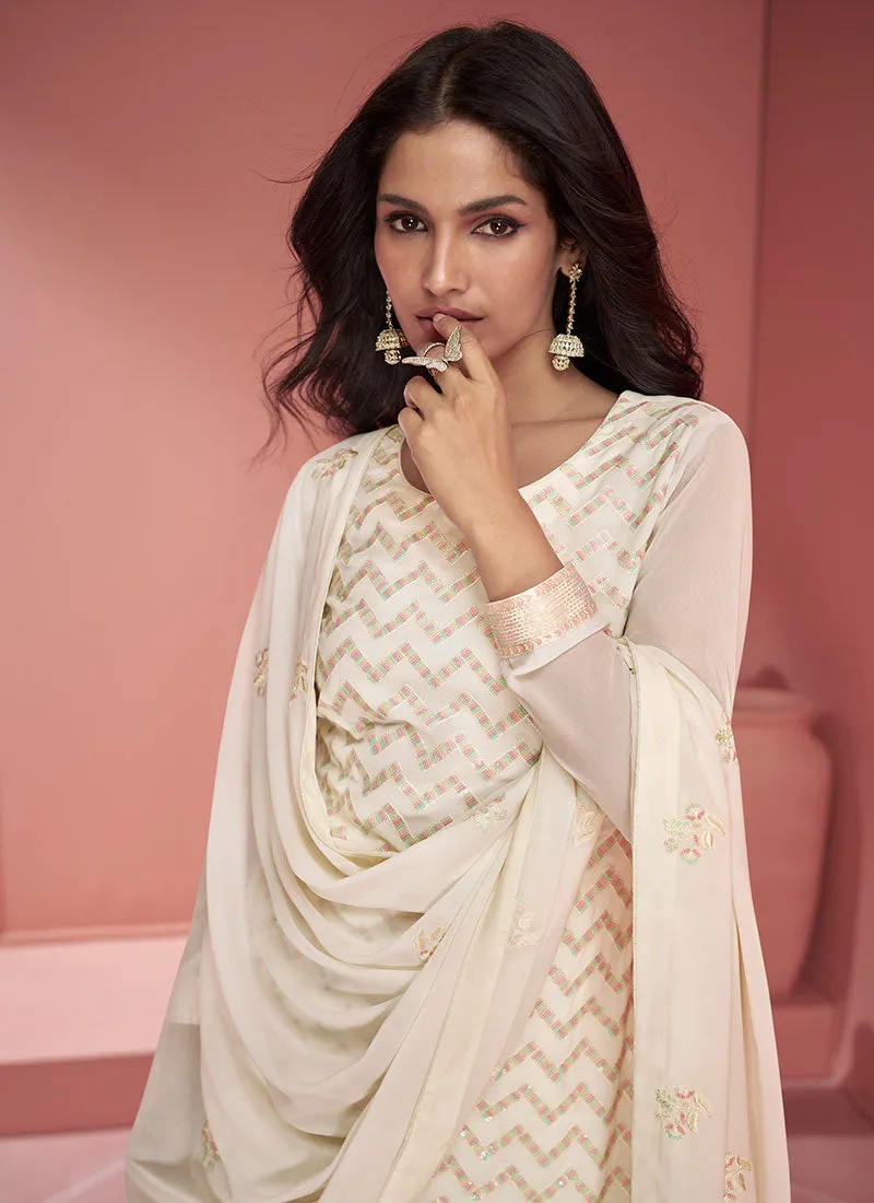 Off White Multi Embroidery Sharara Suit