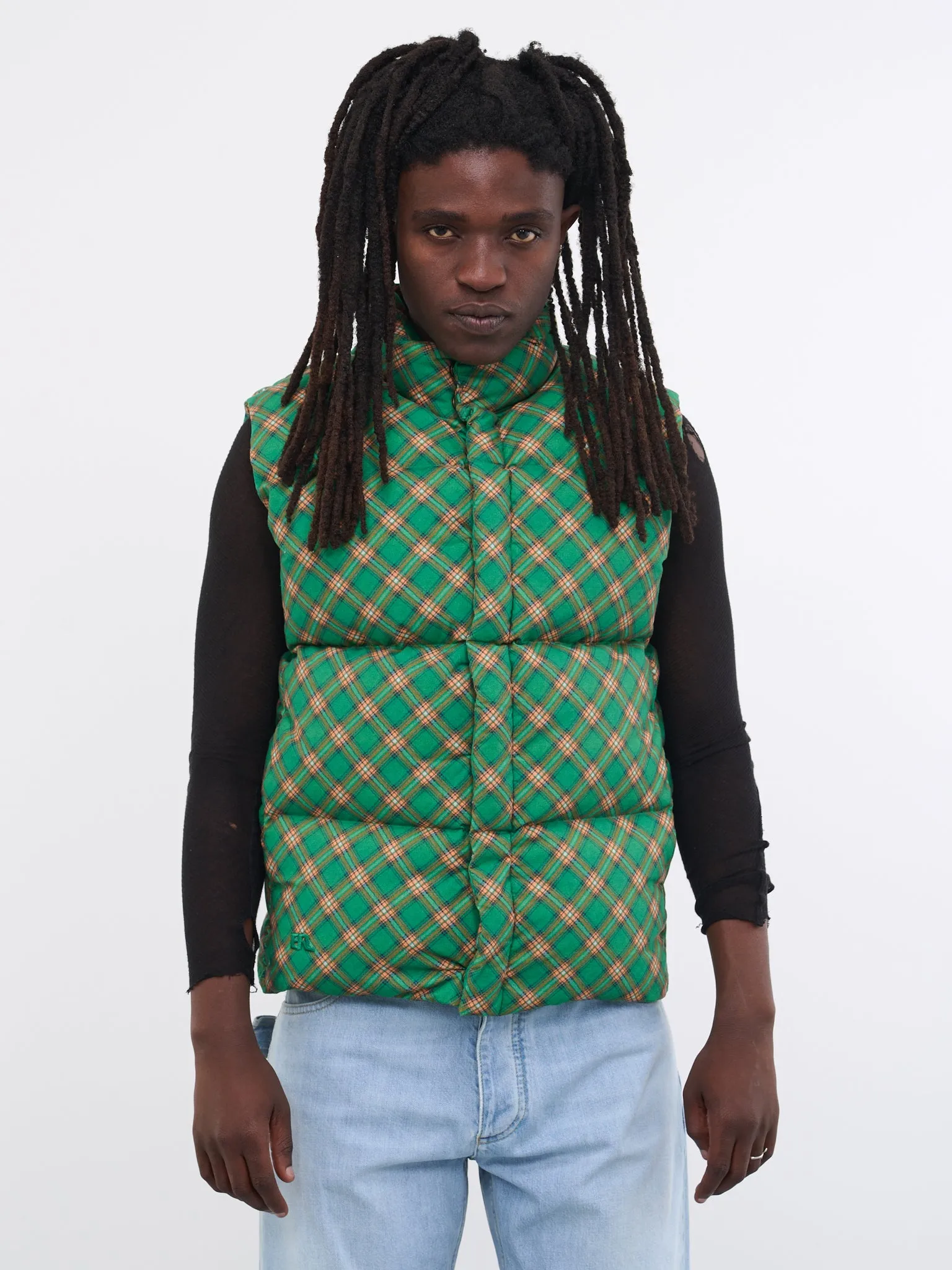 Plaid Puffer Vest (ERL06J008-GREEN-PLAID)