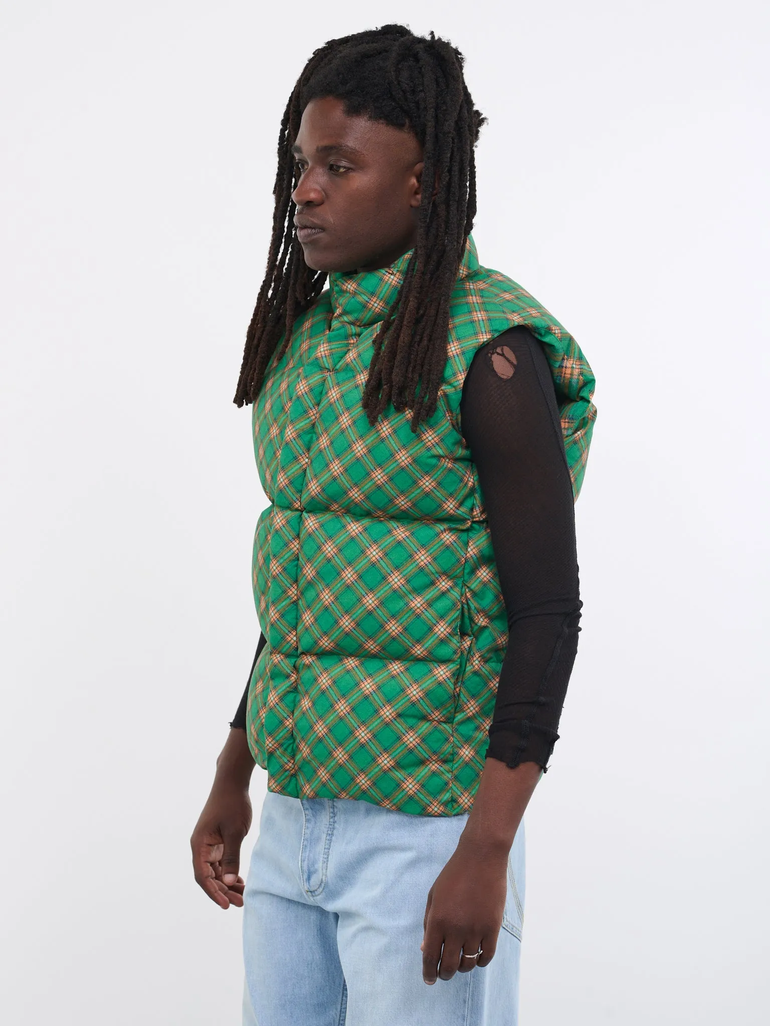 Plaid Puffer Vest (ERL06J008-GREEN-PLAID)