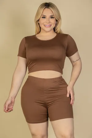 Plus Size Short Sleeve Crop Top & Shorts Set (CAPELLA)