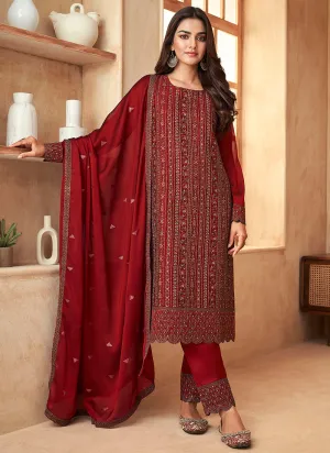 Red Sequence Embroidery Pant Style Suit