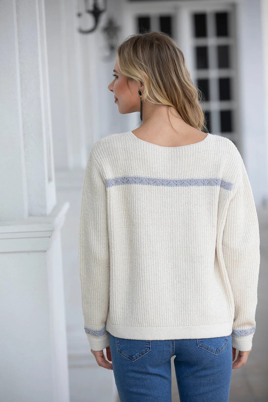 Ribbed Knit Drop Shoulder Sweater.