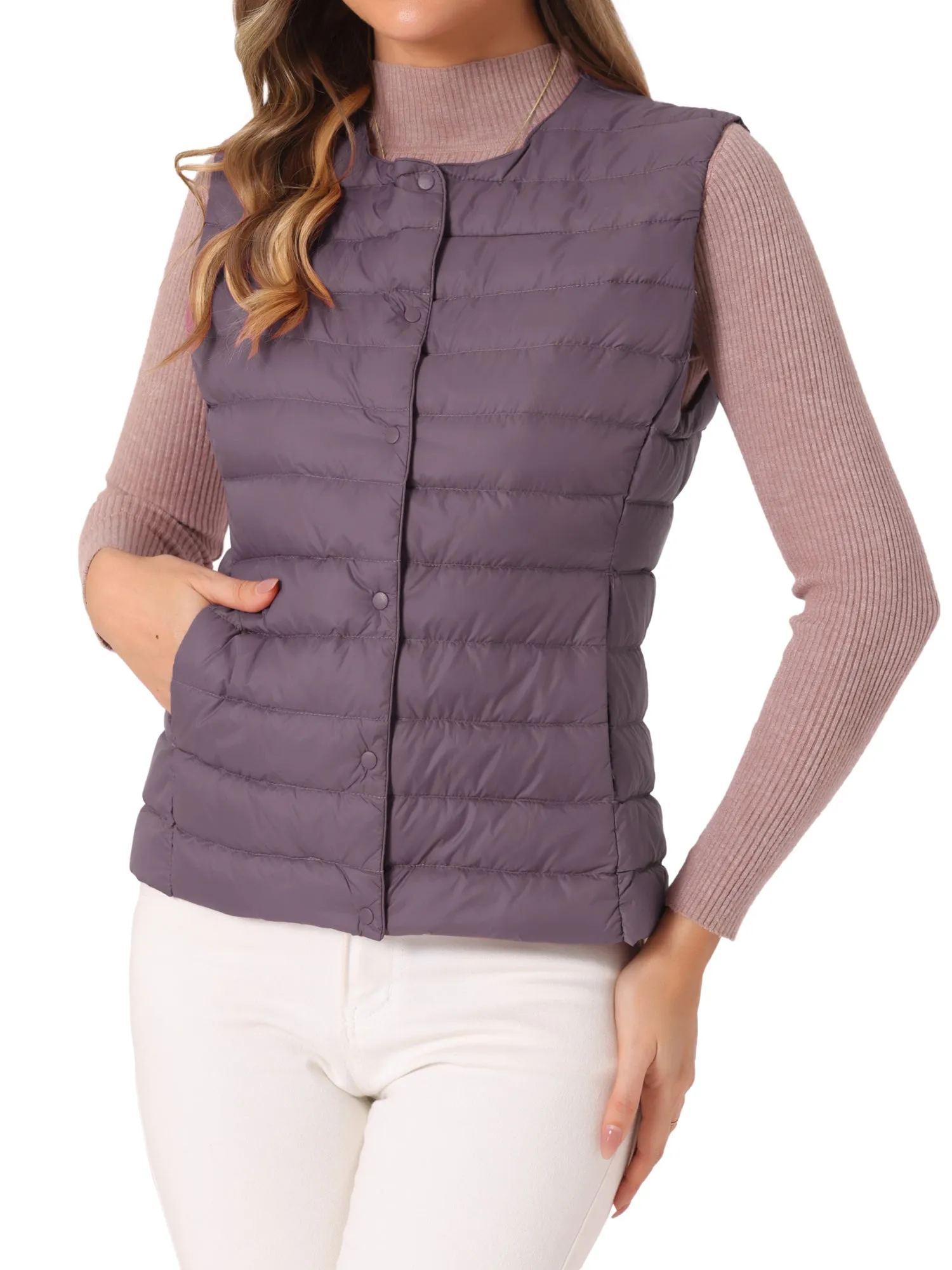 Sleeveless Lightweight Button Up Quilted Puffer Vest