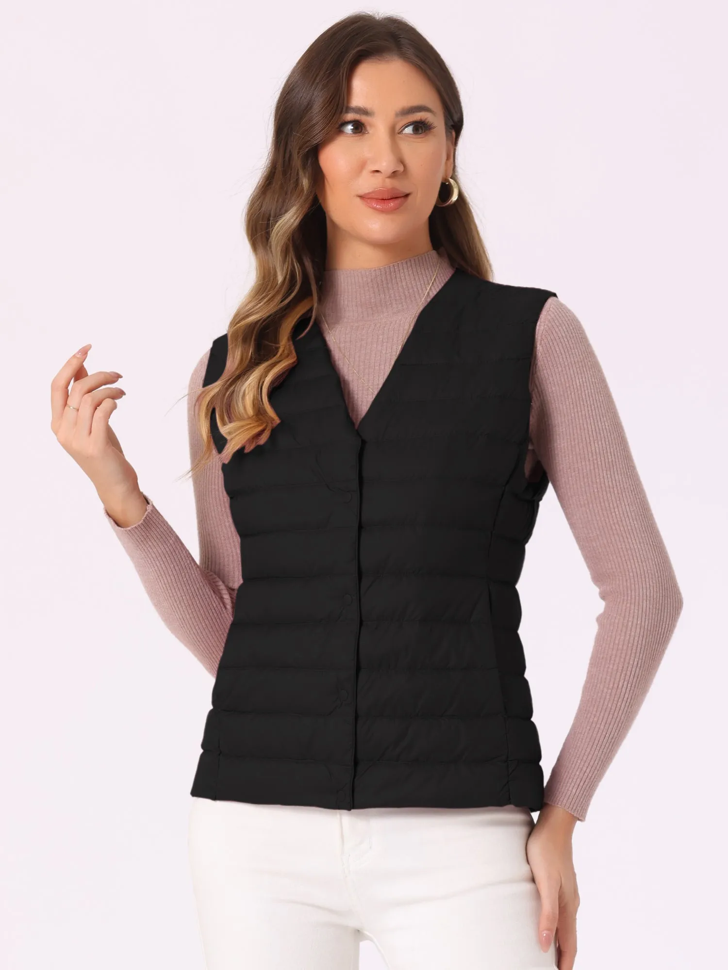 Sleeveless Lightweight Button Up Quilted Puffer Vest