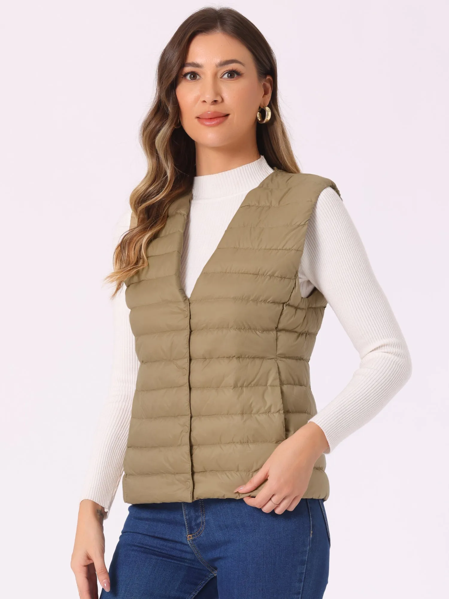 Sleeveless Lightweight Button Up Quilted Puffer Vest