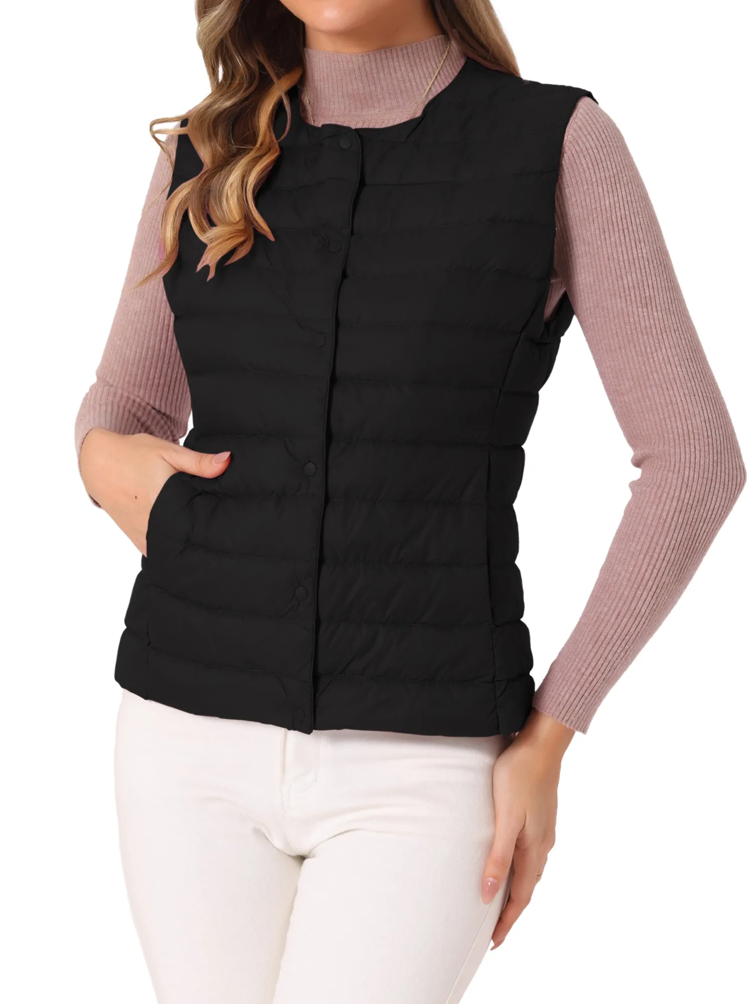 Sleeveless Lightweight Button Up Quilted Puffer Vest