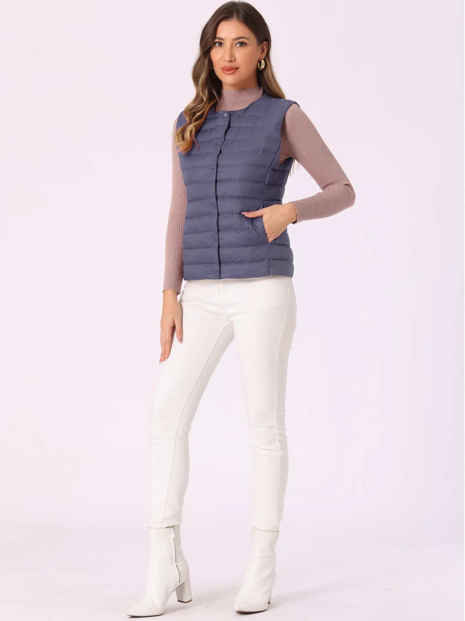 Sleeveless Lightweight Button Up Quilted Puffer Vest