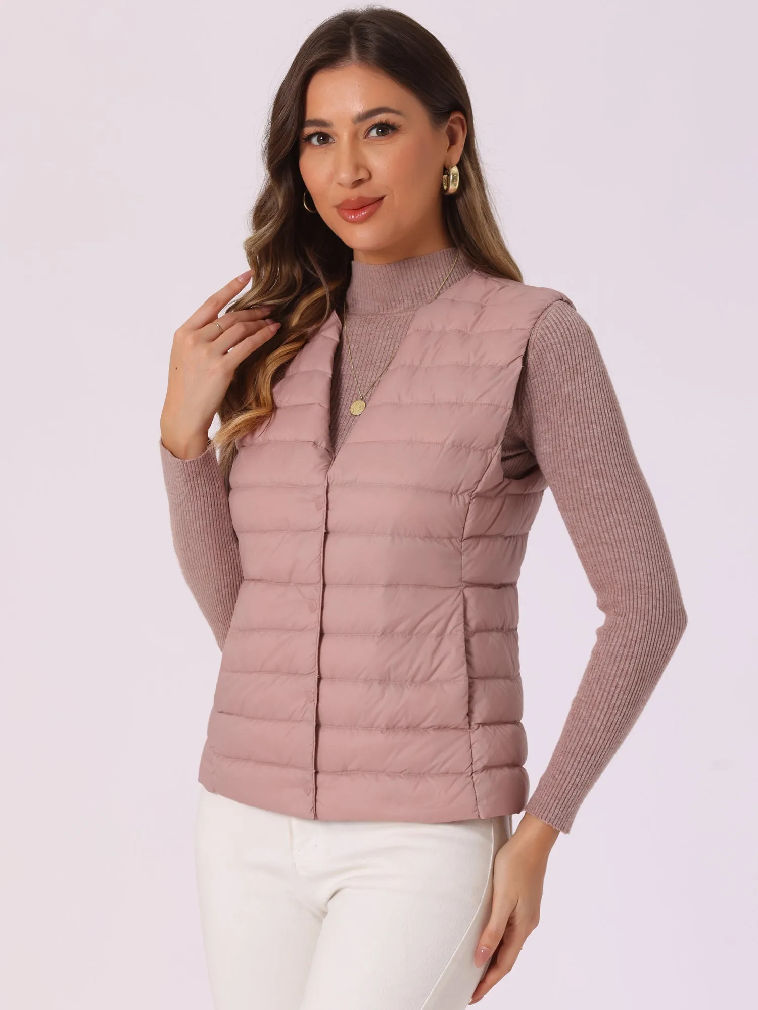 Sleeveless Lightweight Button Up Quilted Puffer Vest