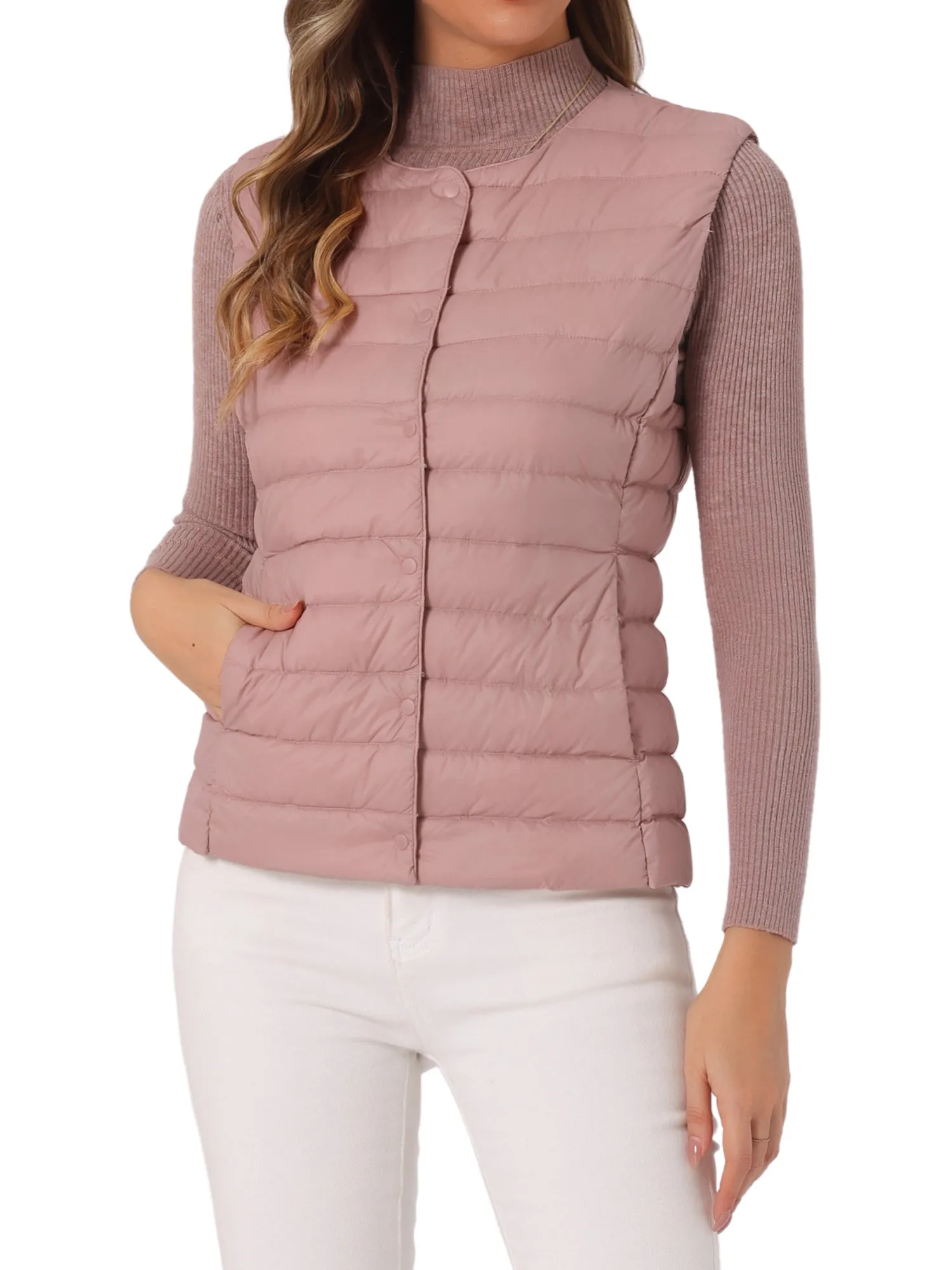 Sleeveless Lightweight Button Up Quilted Puffer Vest