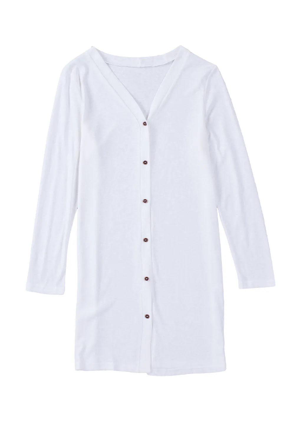 Solid Color Open-Front Buttons White Cardigan