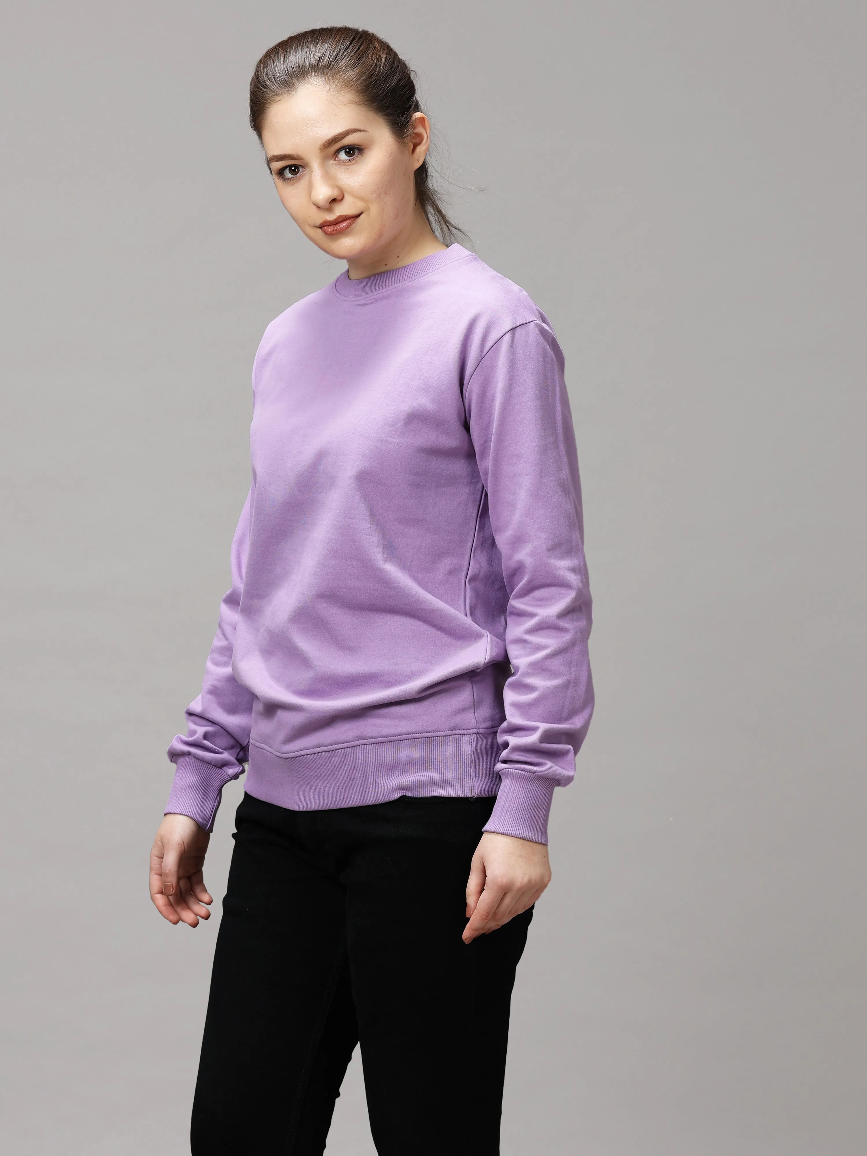 The Greenage Girl Solid Long Violet Sweat Shirt