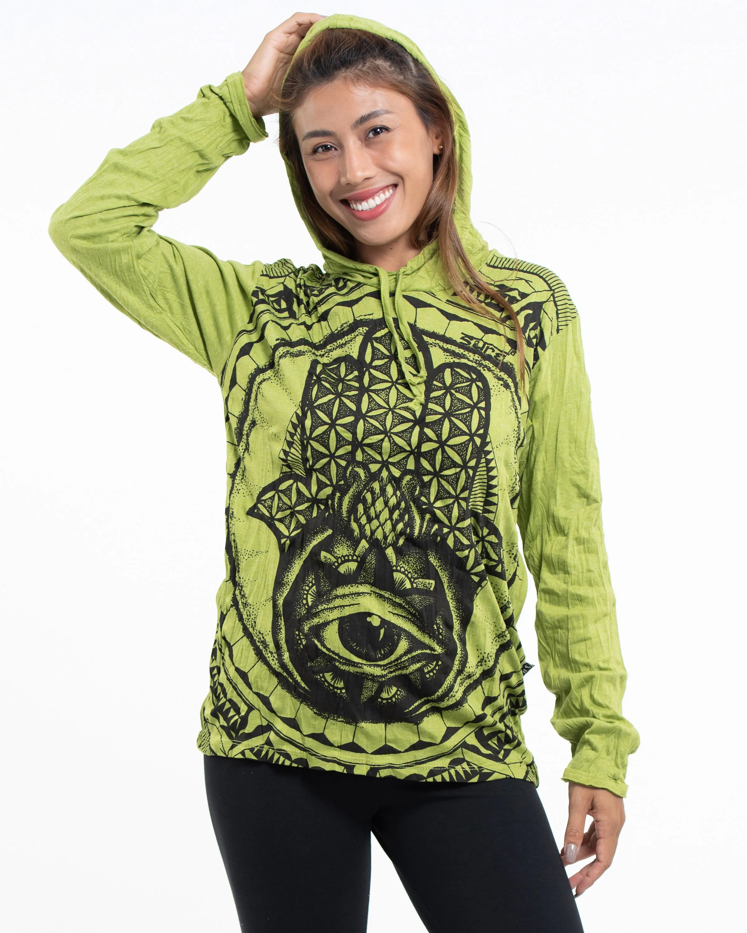 Unisex Hamsa Eye Hoodie in Lime