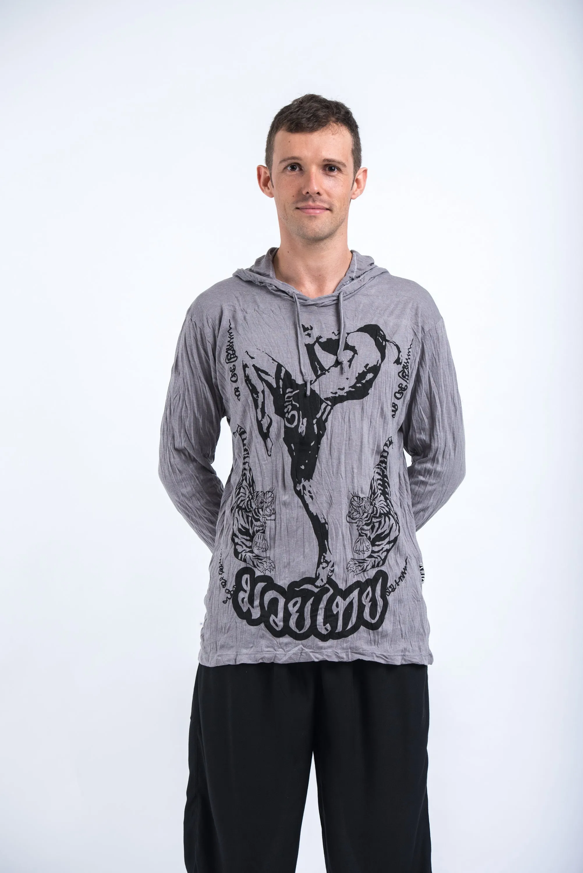 Unisex Muay Thai Flying Knee Hoodie in Gray