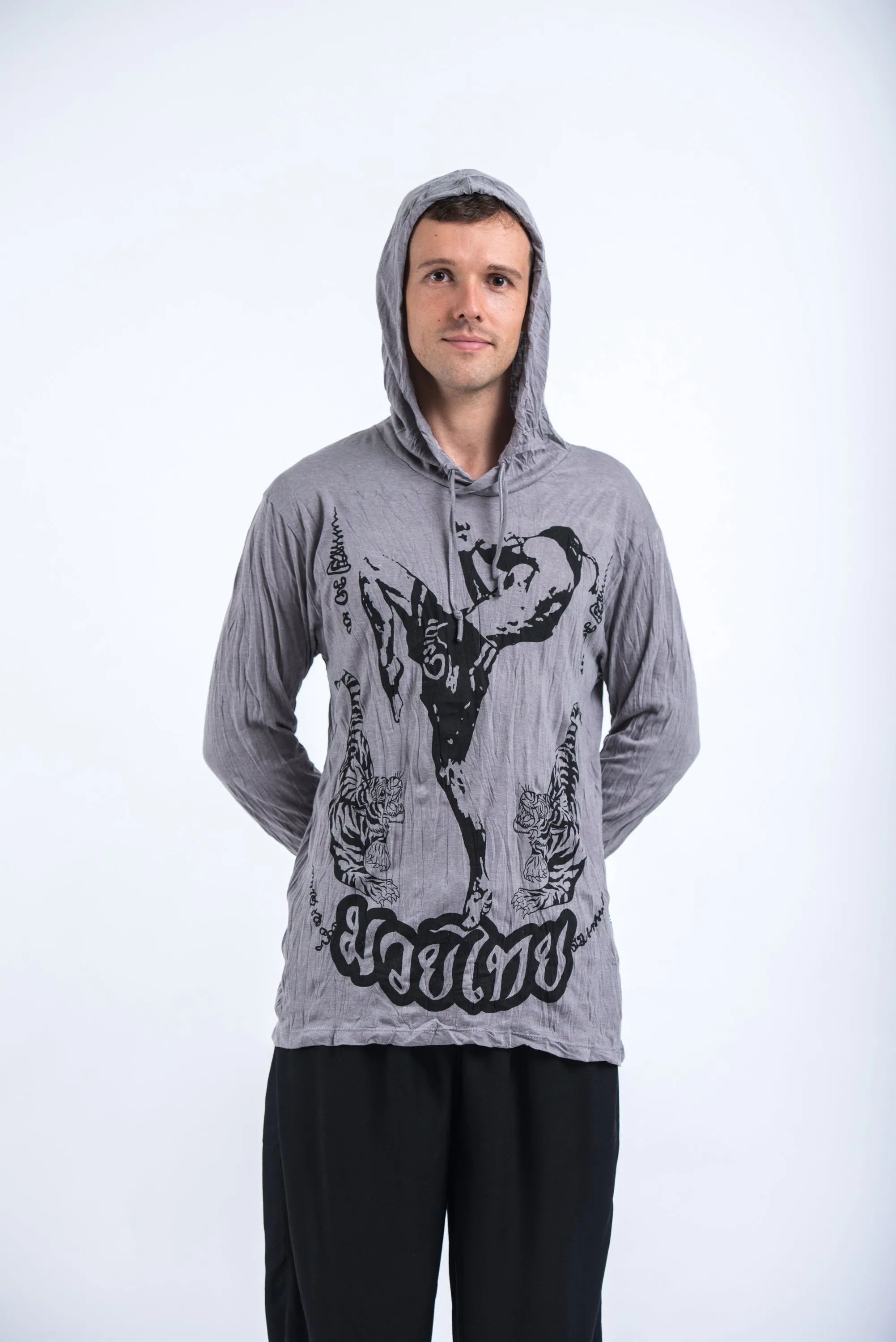 Unisex Muay Thai Flying Knee Hoodie in Gray