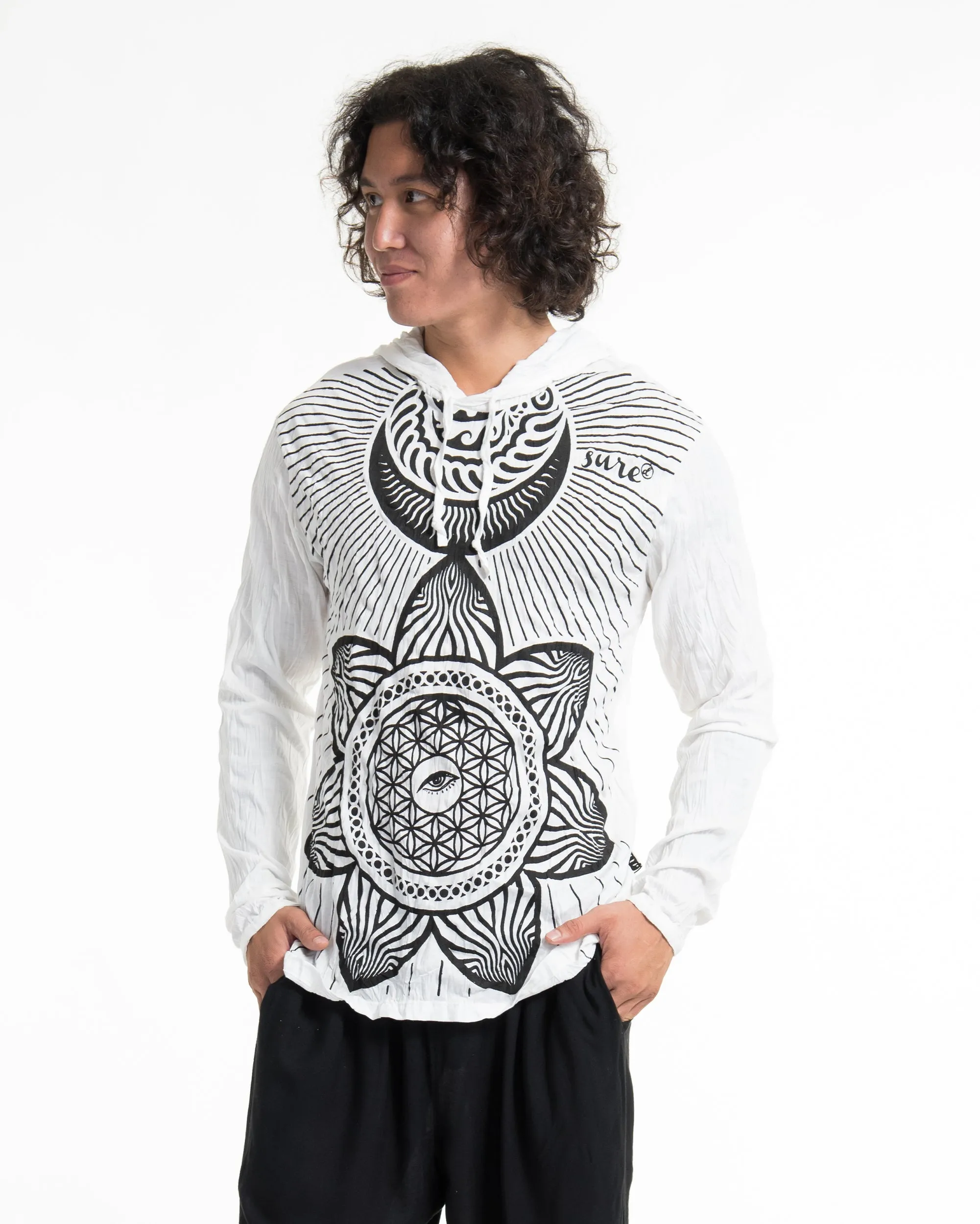 Unisex Sacred Geometry Mandala Hoodie in White