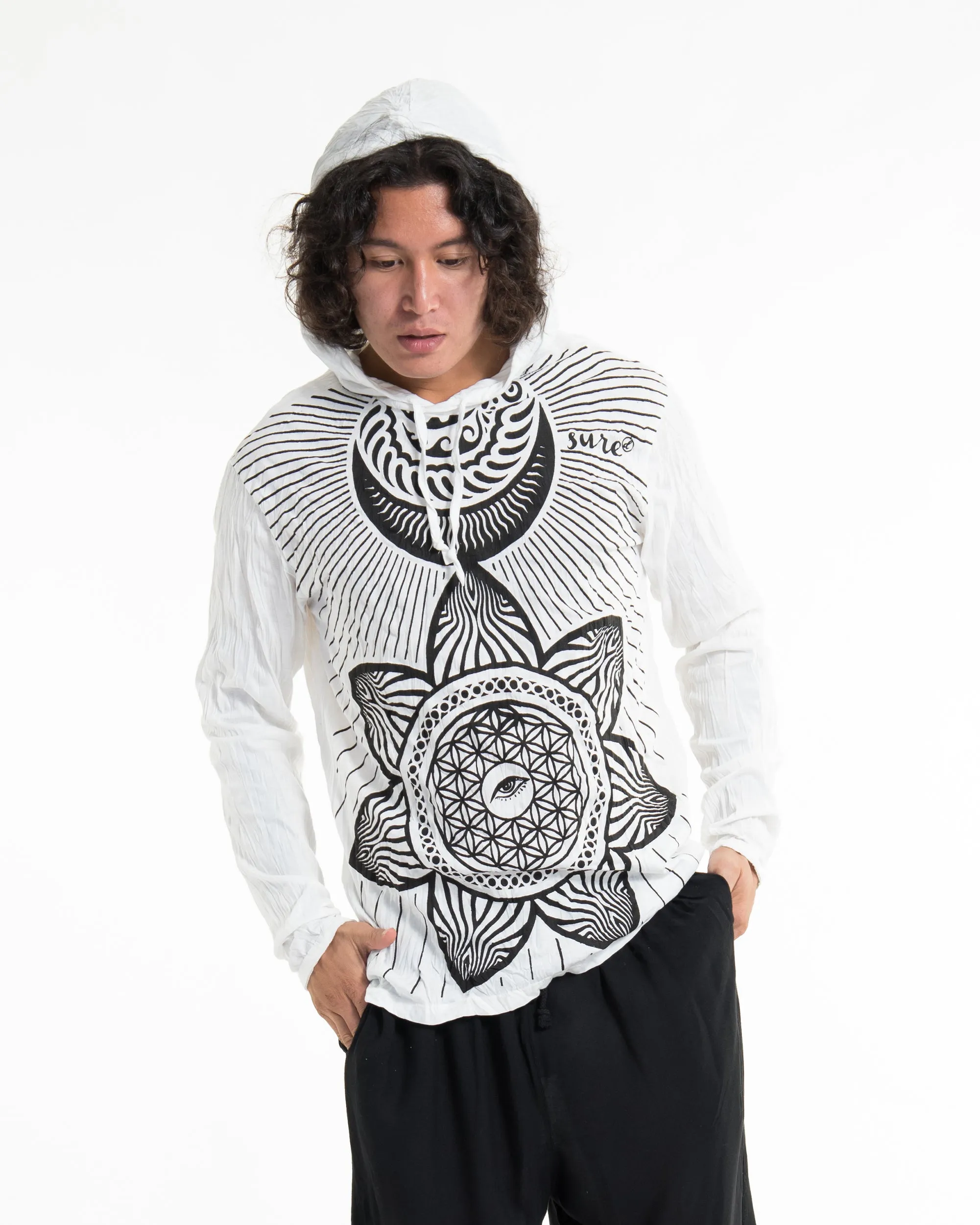 Unisex Sacred Geometry Mandala Hoodie in White