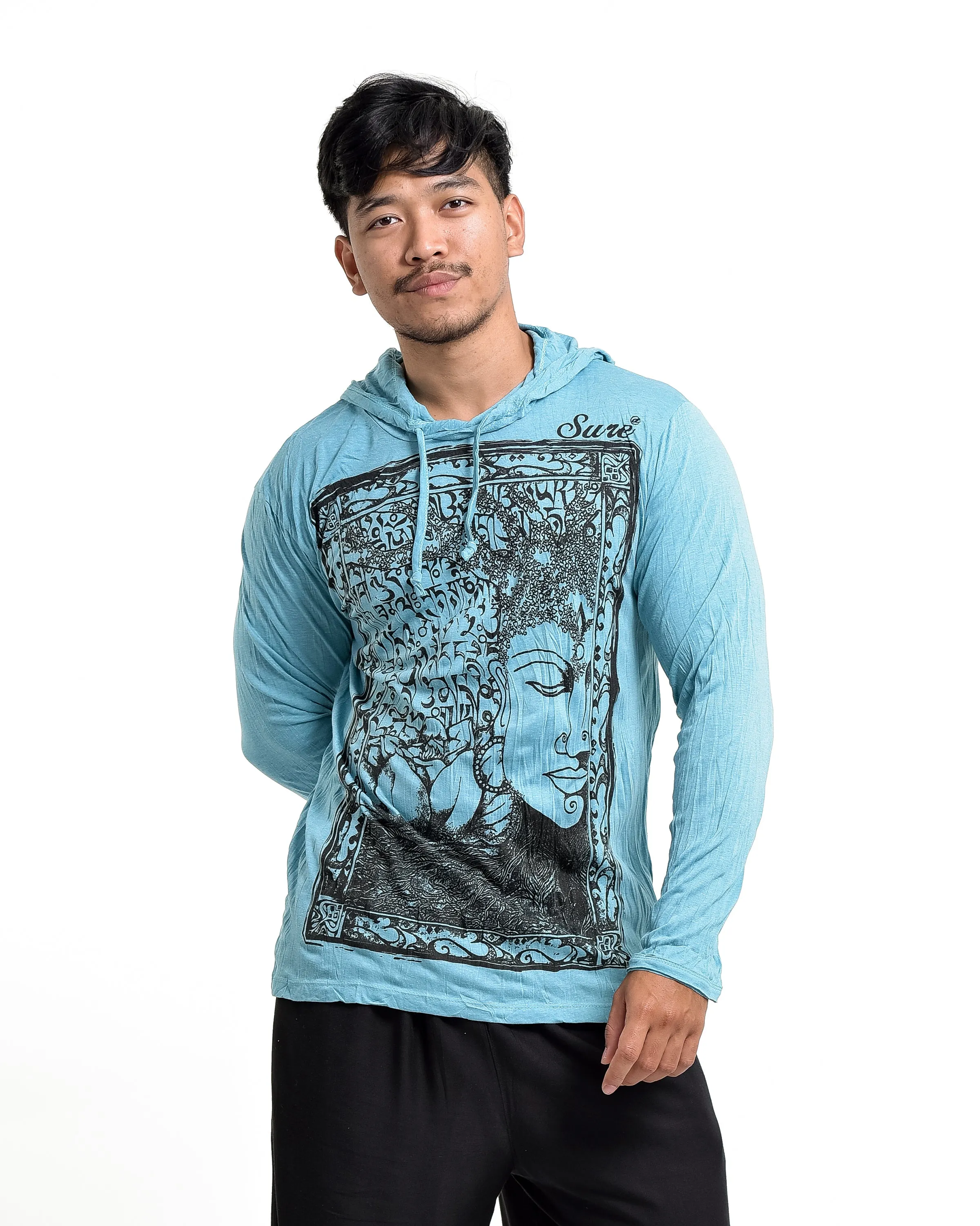 Unisex Sanskrit Buddha Hoodie in Turquoise