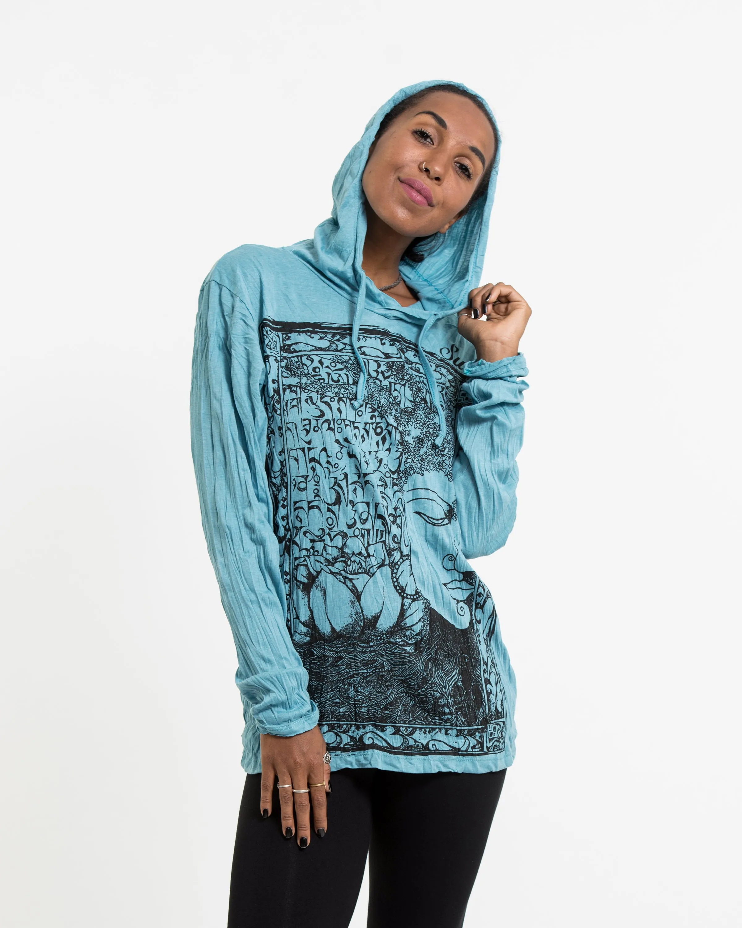 Unisex Sanskrit Buddha Hoodie in Turquoise