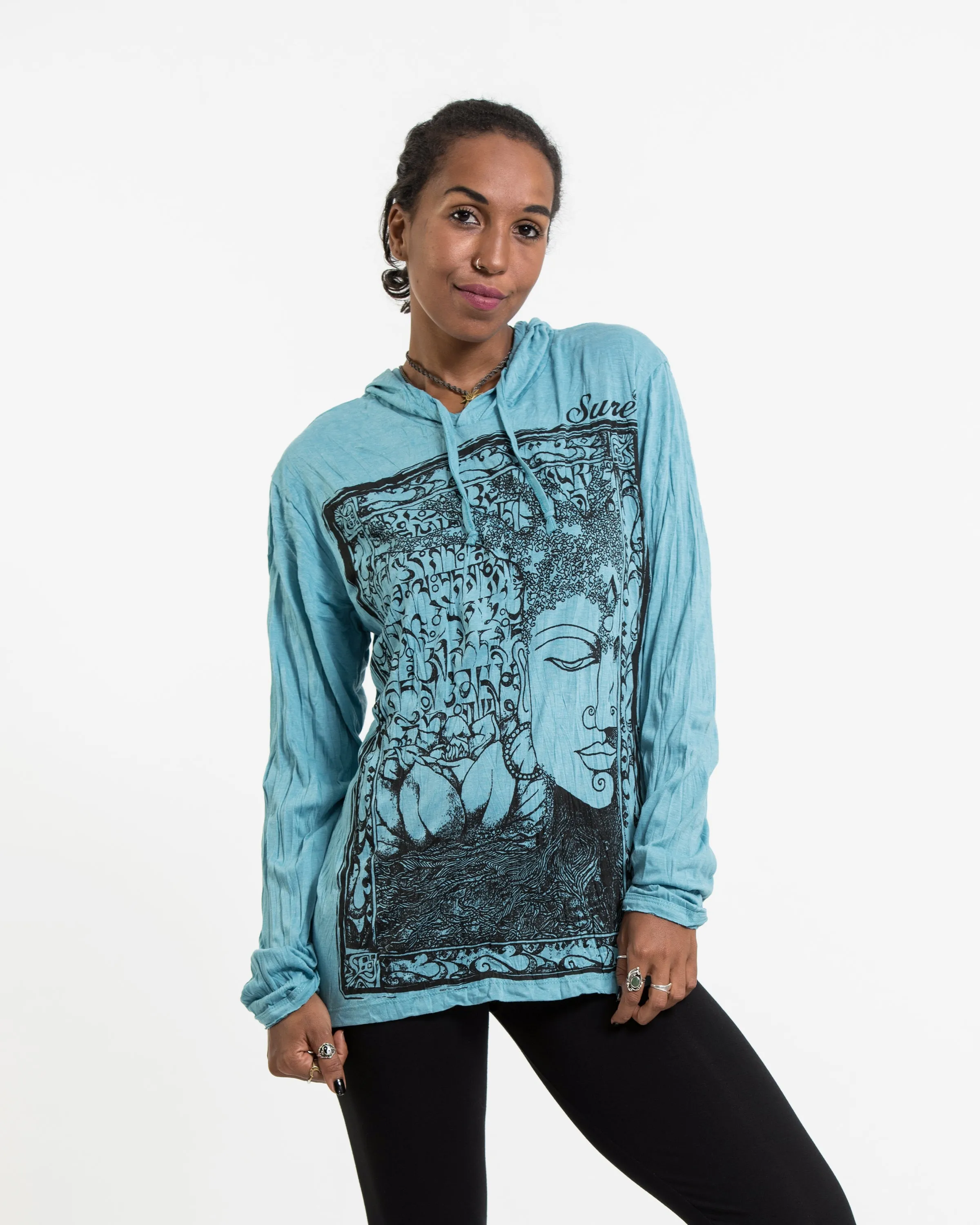 Unisex Sanskrit Buddha Hoodie in Turquoise