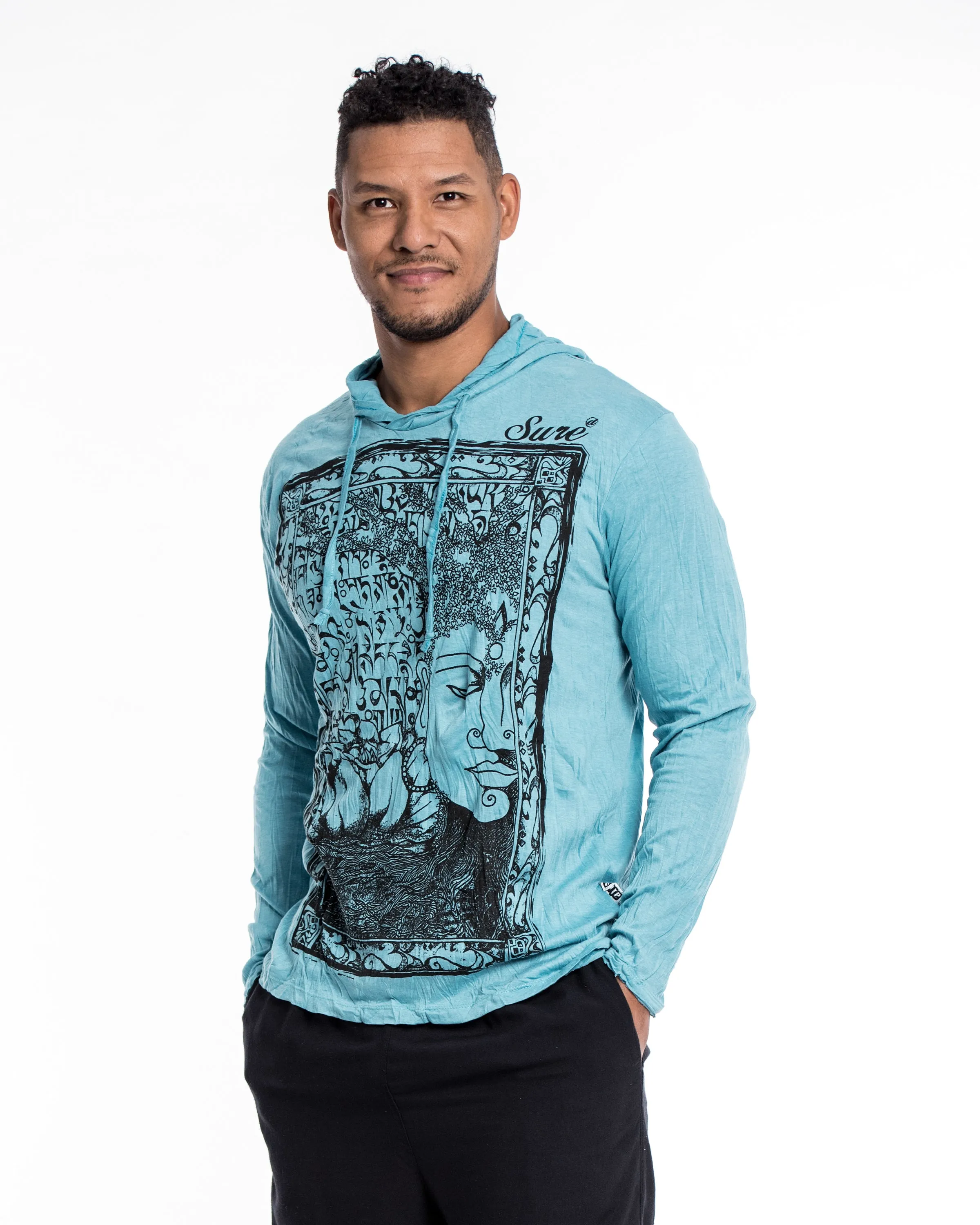 Unisex Sanskrit Buddha Hoodie in Turquoise