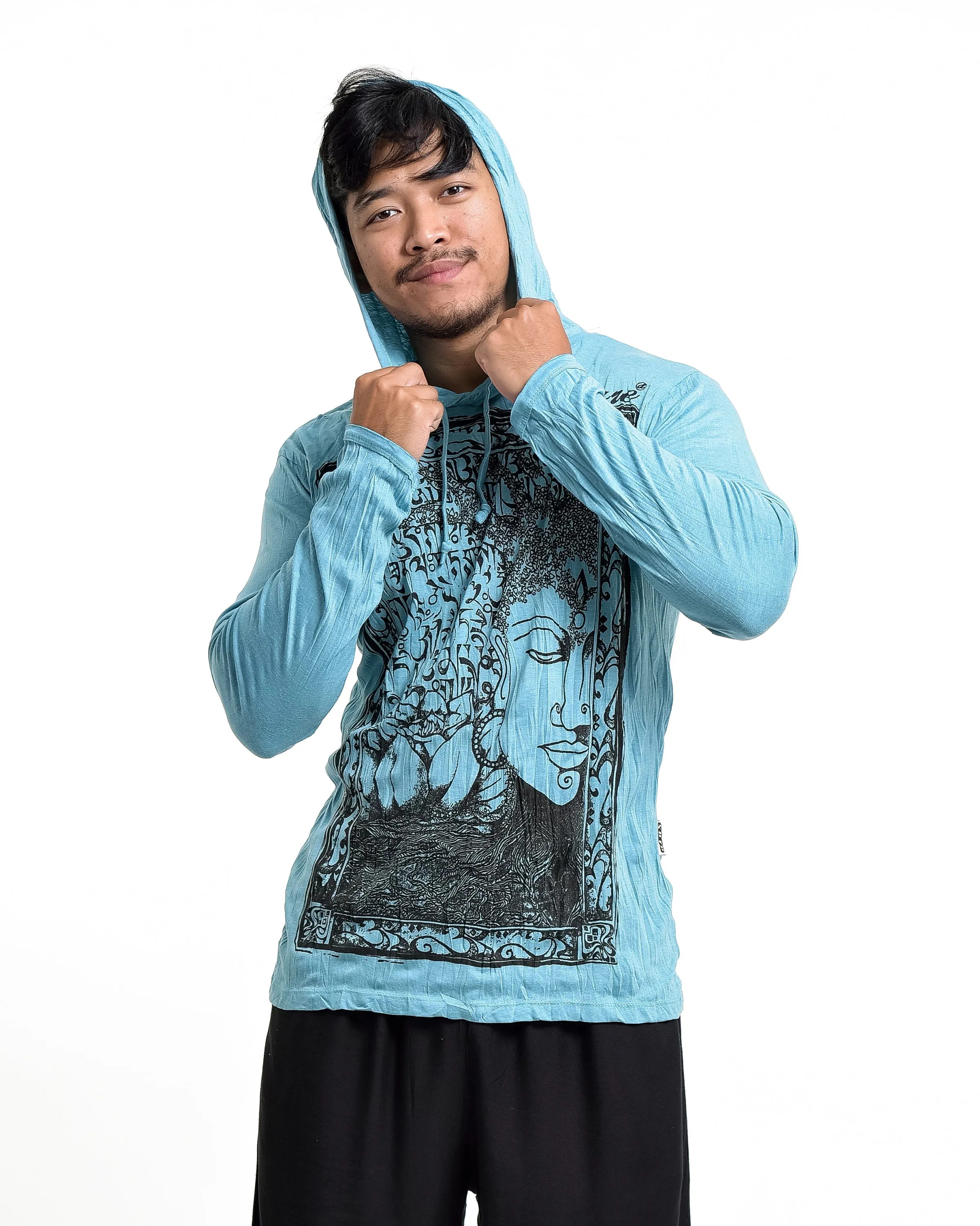 Unisex Sanskrit Buddha Hoodie in Turquoise