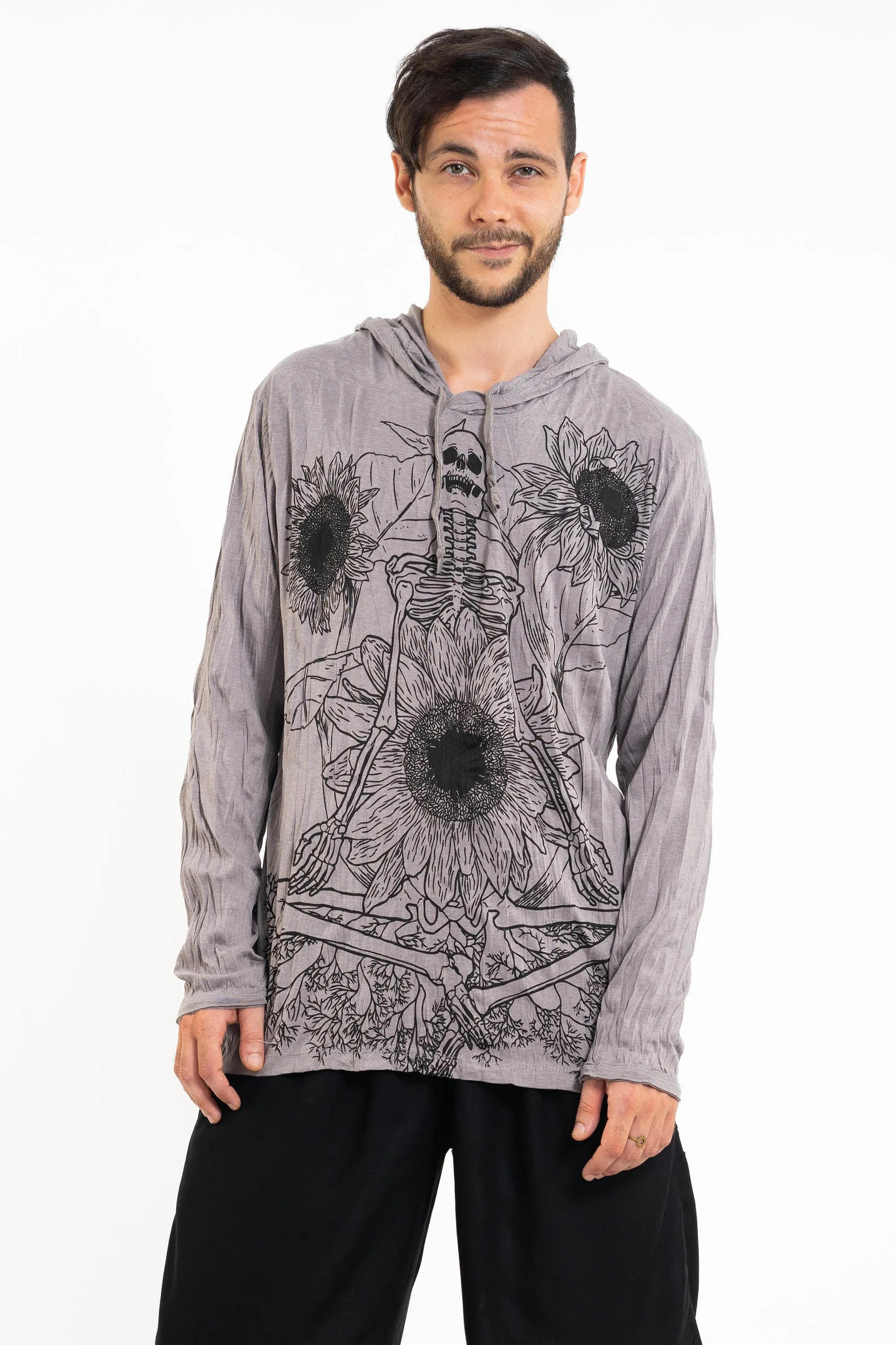 Unisex Sunflower Skull Hoodie in Gray