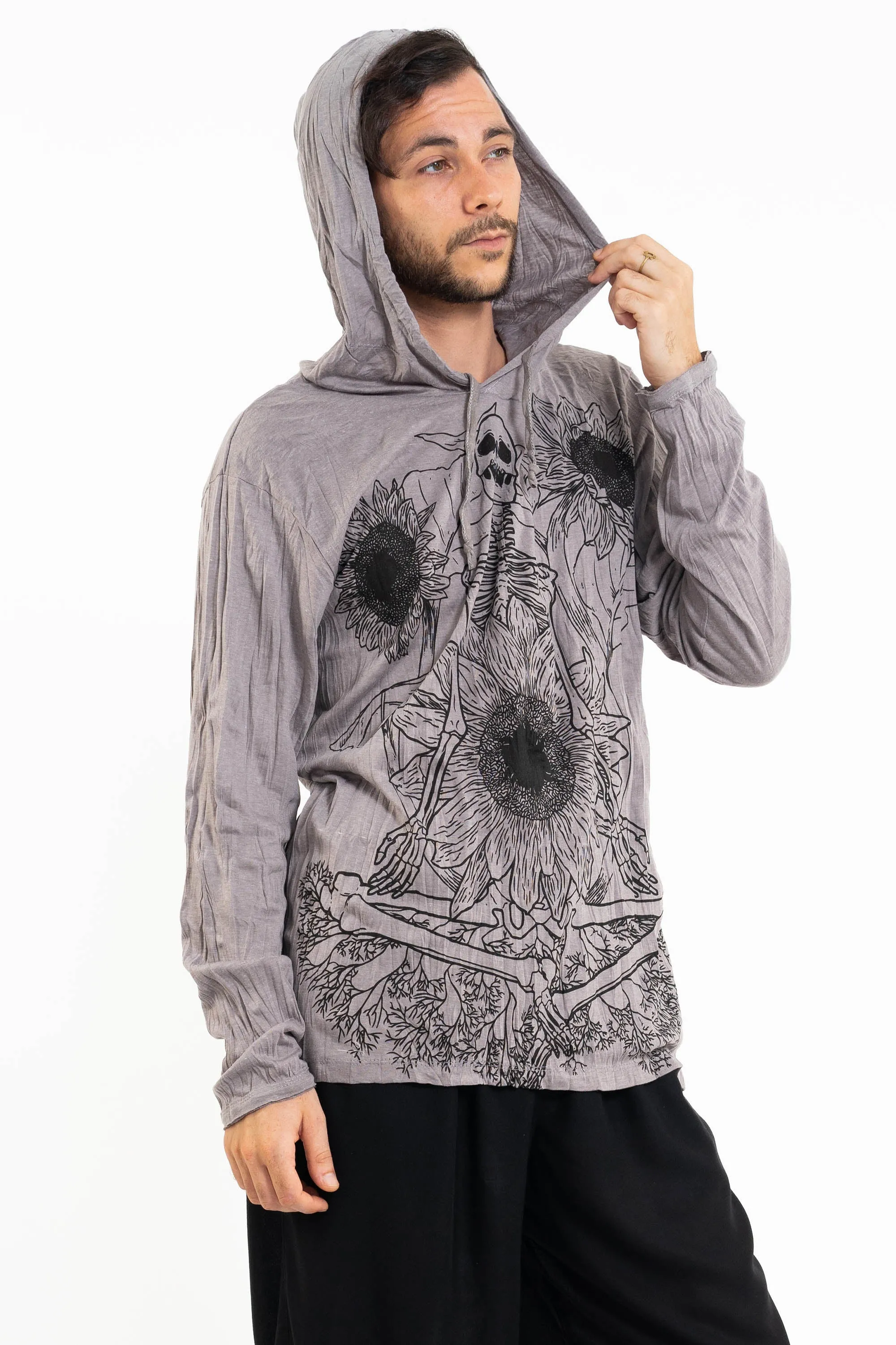 Unisex Sunflower Skull Hoodie in Gray