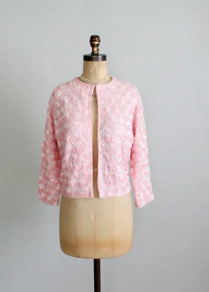 Vintage 1960s Pink Sequined Party Cardigan