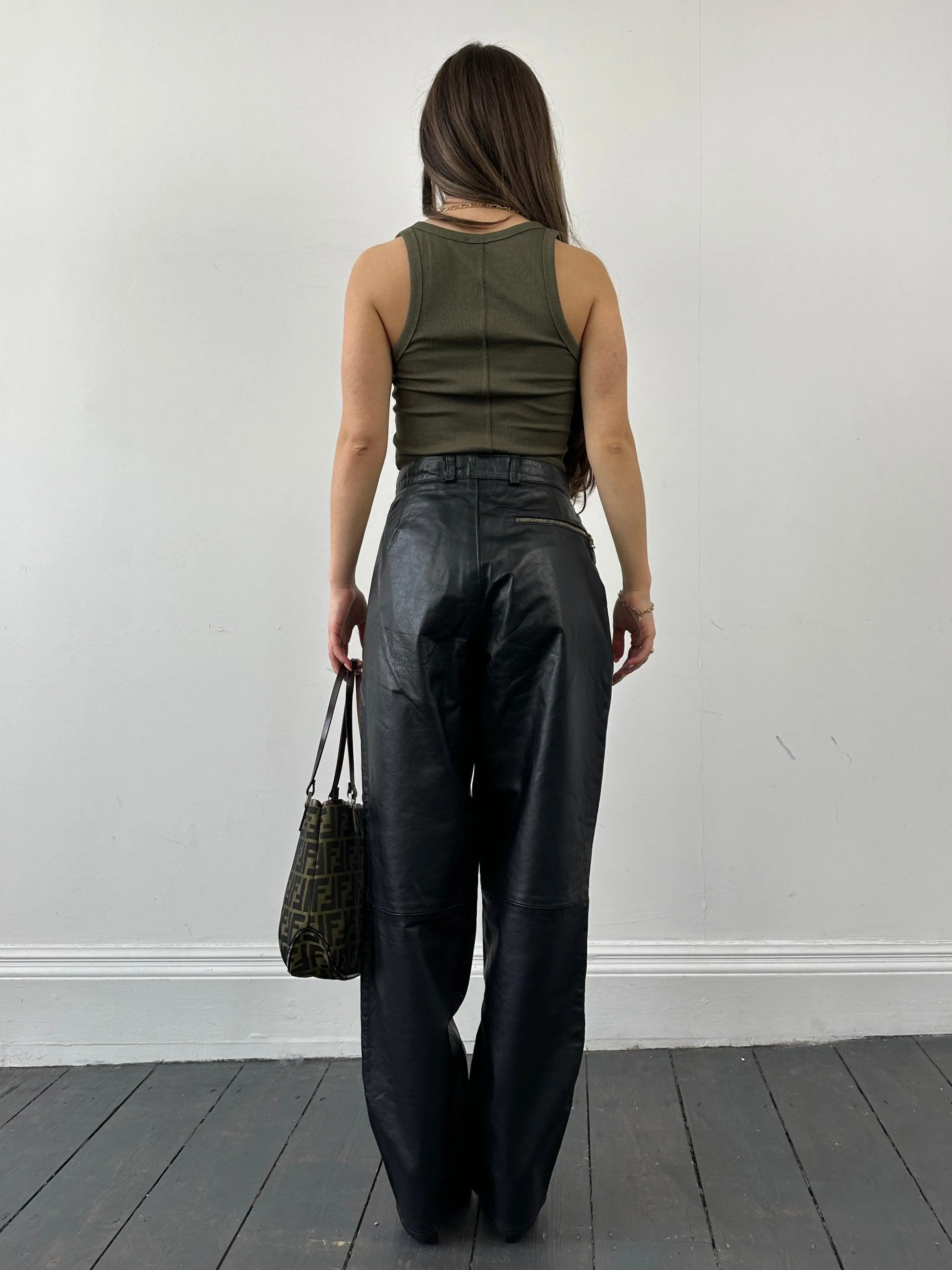 Vintage Leather Straight Leg Pleated Trousers - W26