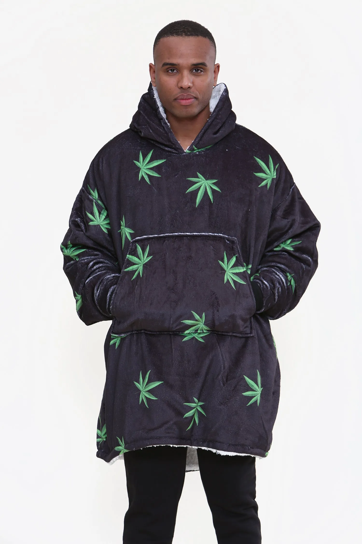 Weed Leaf Hoodie Black