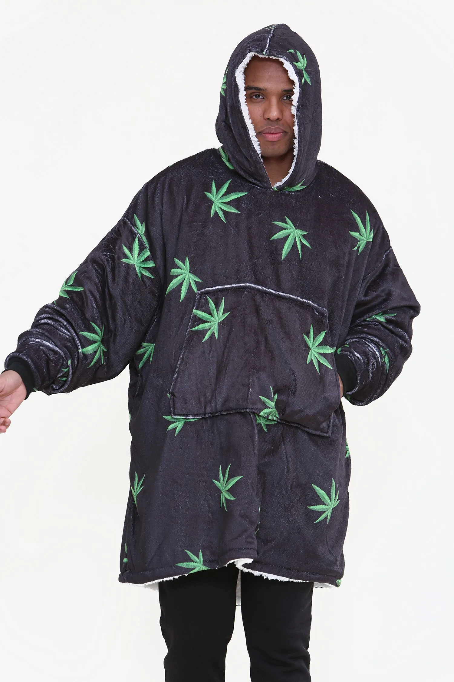 Weed Leaf Hoodie Black