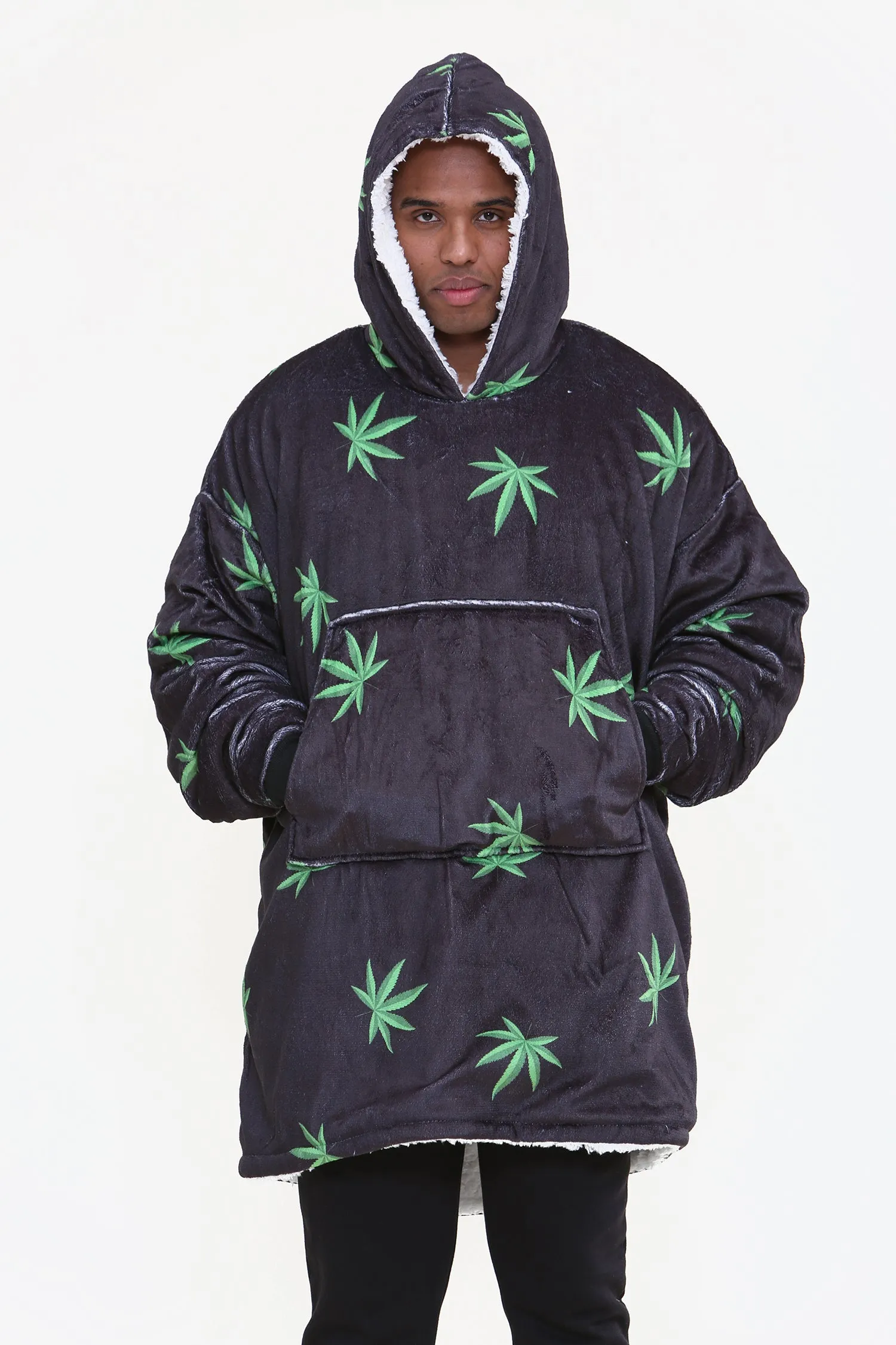 Weed Leaf Hoodie Black