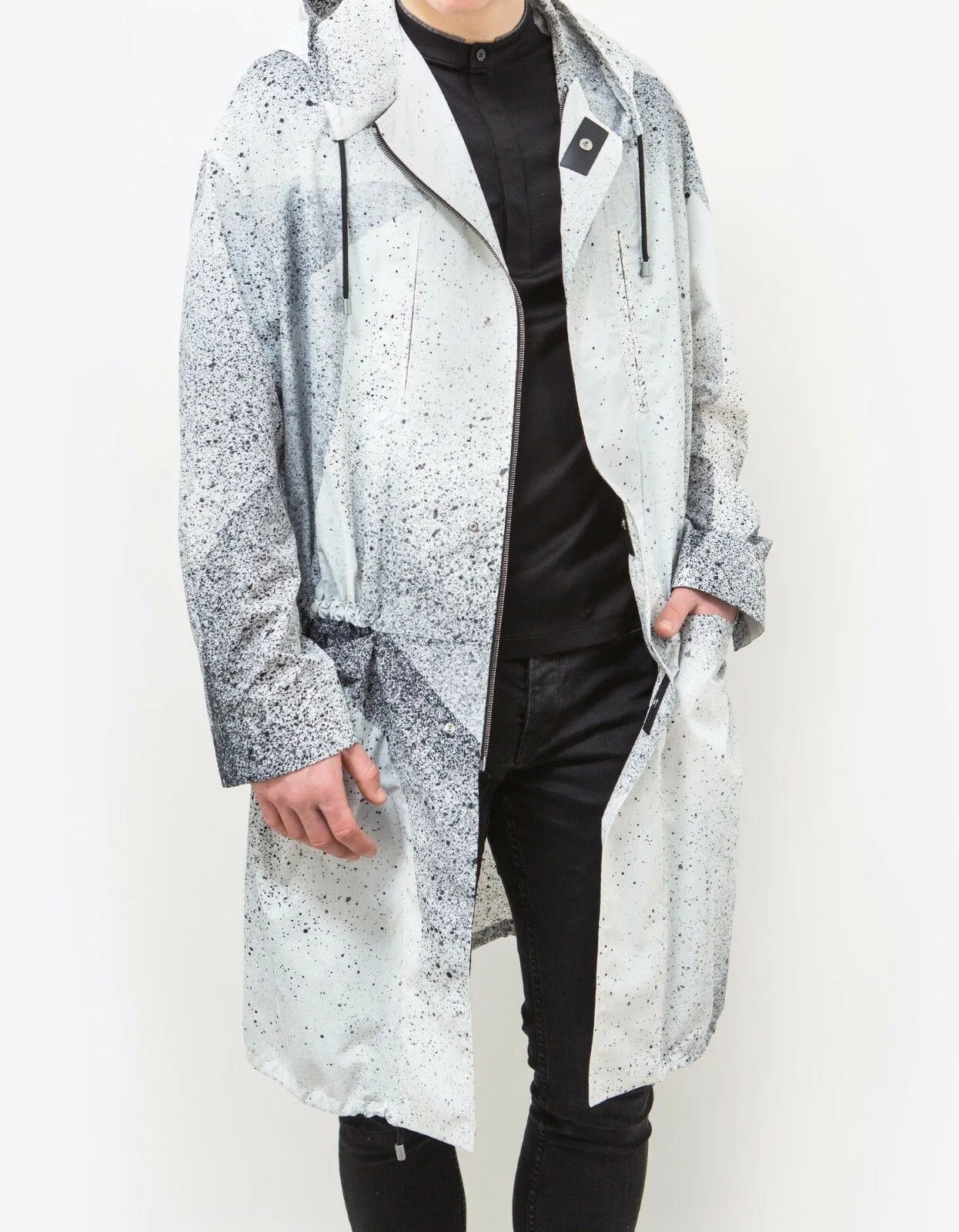 White Spray Paint Effect Lightweight Parka