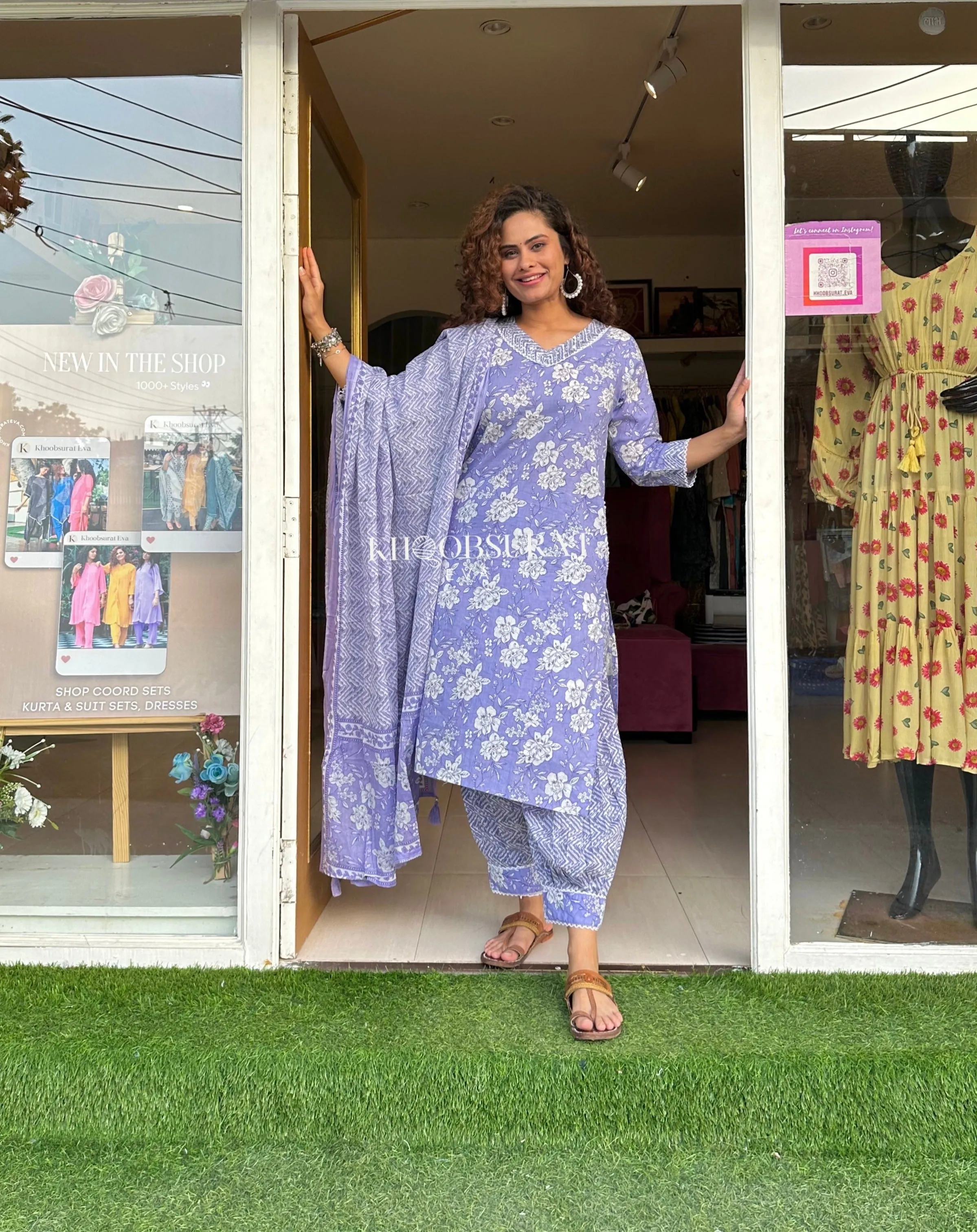 Women Purple Kurti with Afghani Pants and Dupatta Set