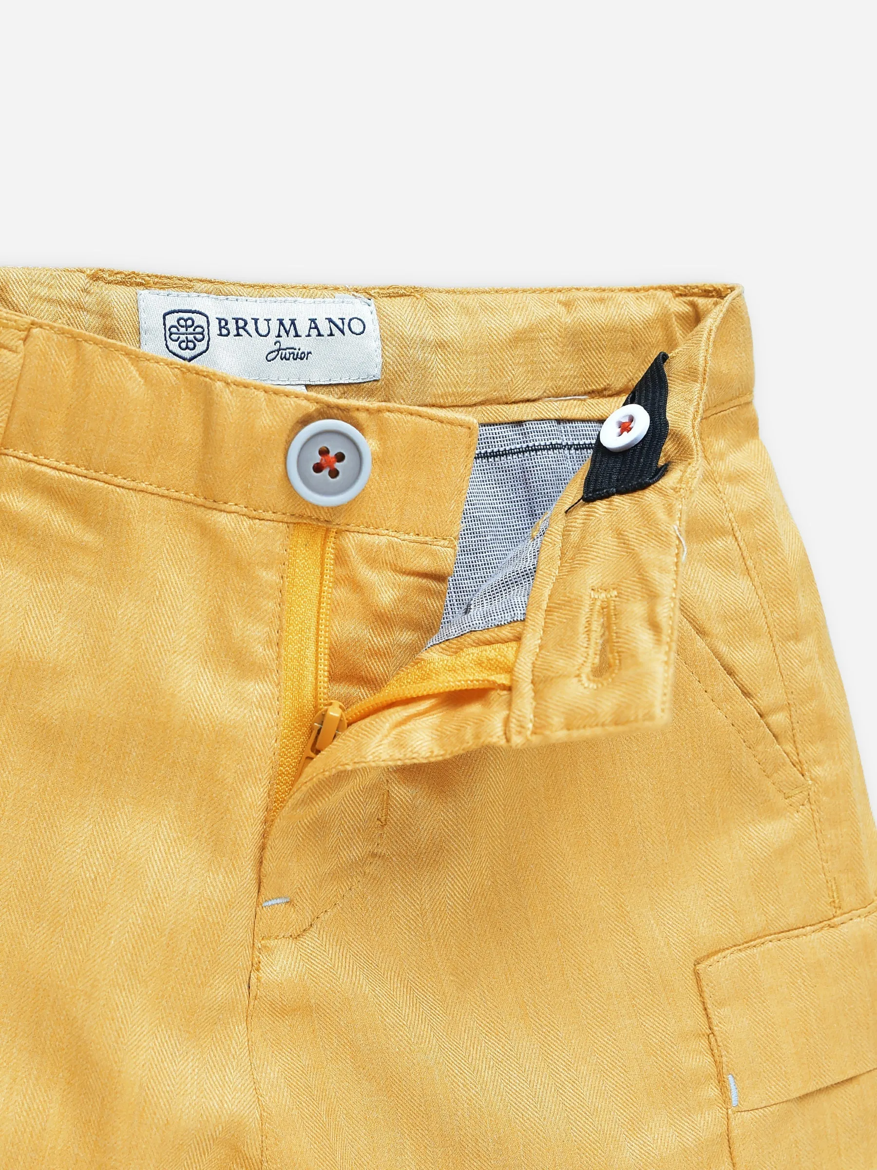 Yellow Herringbone Cotton Casual Shorts