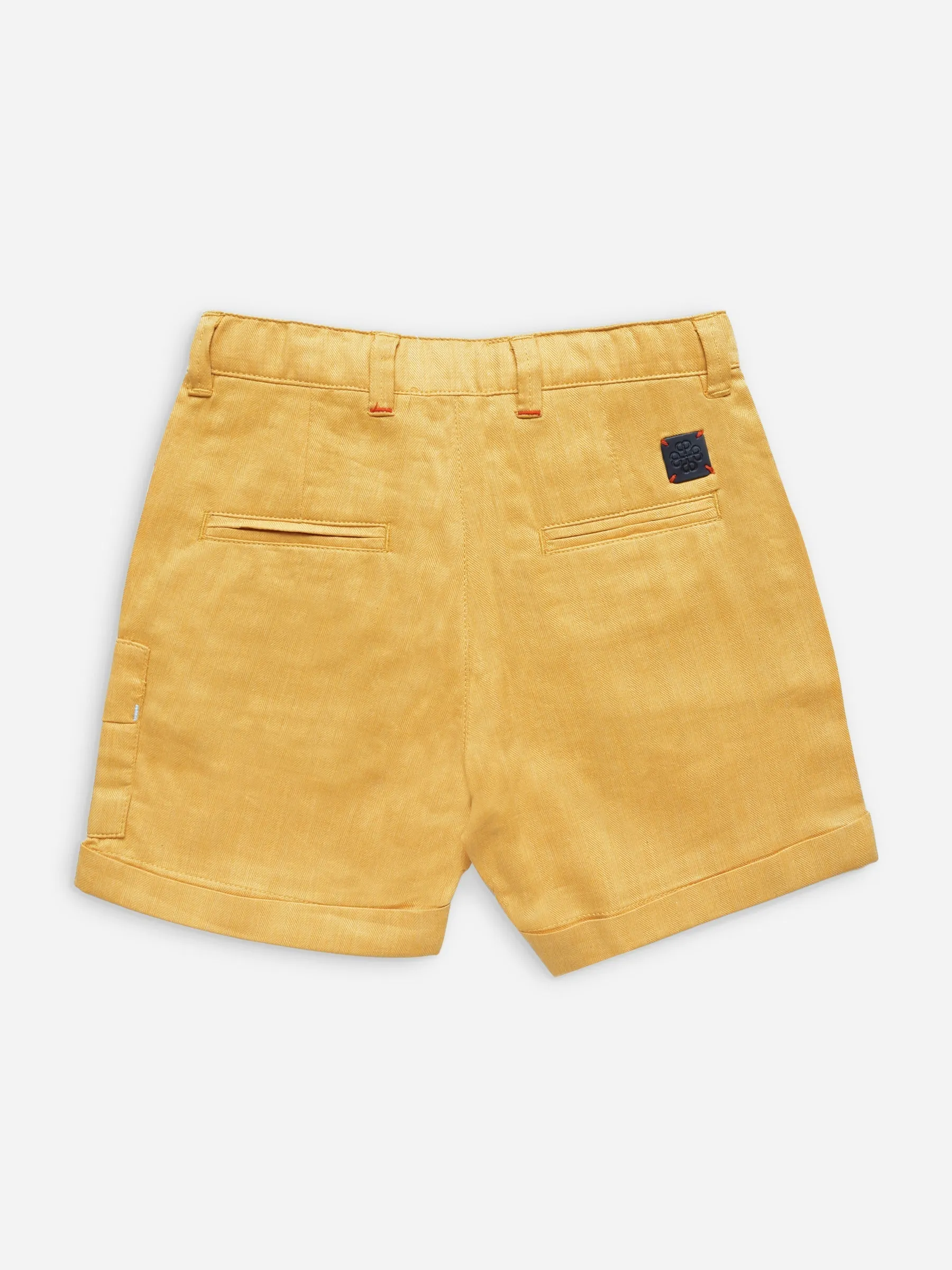 Yellow Herringbone Cotton Casual Shorts