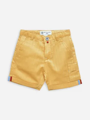 Yellow Herringbone Cotton Casual Shorts